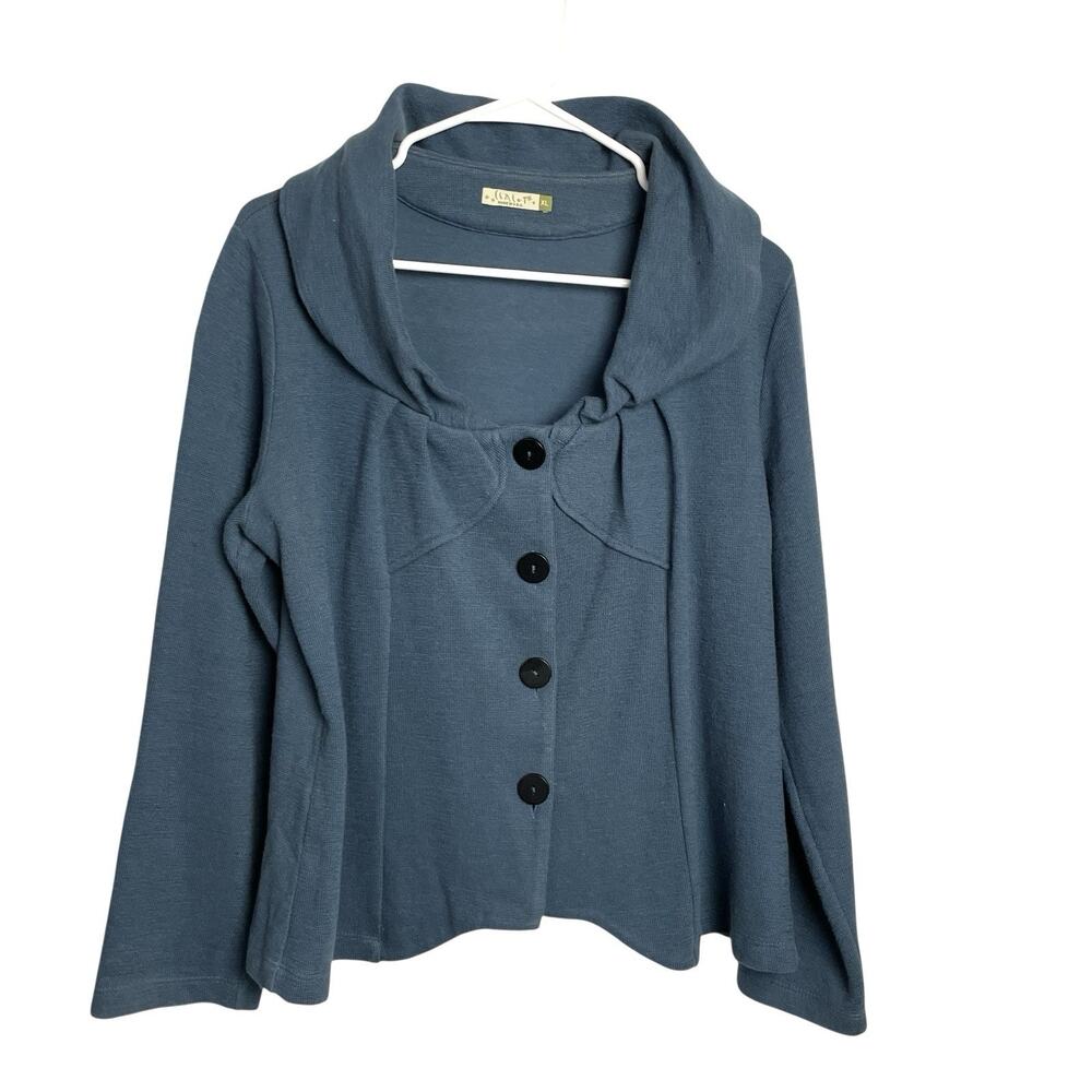 Chalet‎ Womens Shawl Collar Cardigan Sz XL Blue Textured Knit 100 % Cotton Artsy